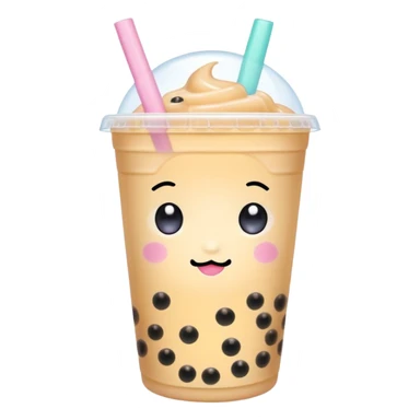cute bubble tea character with sparkly eyes, glossy effect, pastel palette, bold outline, transparent background, kawaii aesthetic sticker