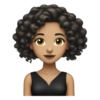 Light skin girl with black long curly hair, brown eyes, black Chanel dress sticker