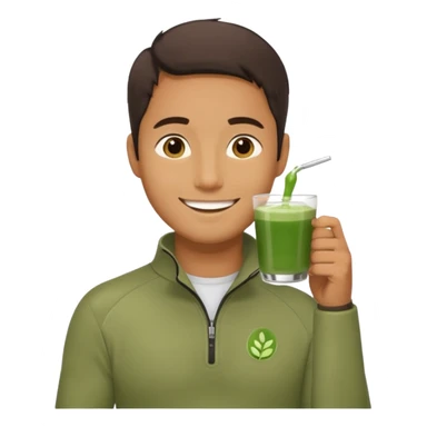 Guy chilling with a quarter zip and matcha tra sticker