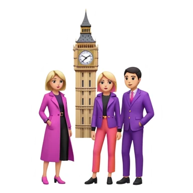 London Big ben and couple is seeing toward big ben and keep couple dress colourful pink,purple,orange,black and some lights sticker