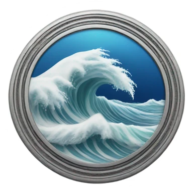 Silver medallion with an engraved tidal wave. sticker