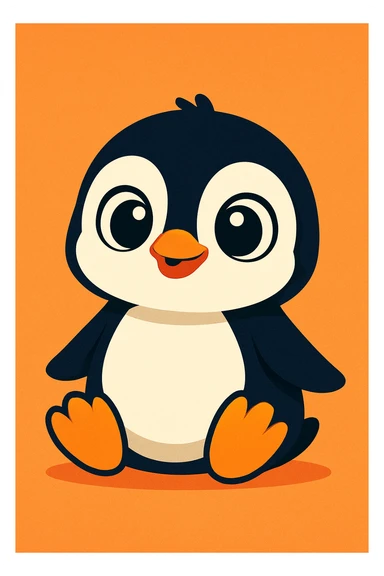 baby penguin, cartoon style, big eyes sticker