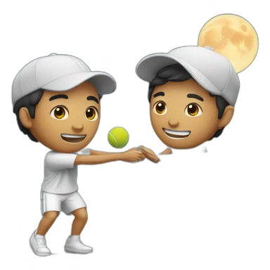 Asian man and Mexican man playing tennis under the moonloght sticker