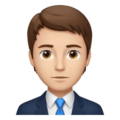 un homme type caucasien brun avec des jolies traits avec une chemise blanche et une veste a manche longues et cravate bleu il a les yeux marron sticker