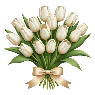bouquet of white tulips with beige satin ribbon sticker