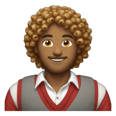 curly hair guy with a red and white sweater vest on him  sticker