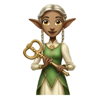 an elf woman login holding a big key sticker