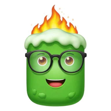 burning green marshmallow with ,glassess, just marshmallow sticker