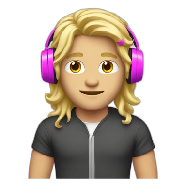 blond guy with long hair and pink headphone sticker