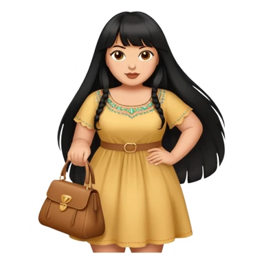 Latina girl with bangs black long hair plus size with a dress purse sticker