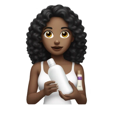 A white skinned  girl with black curly hair holding a lotion sticker
