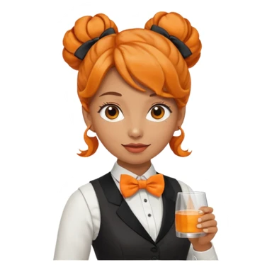 a bartender lady with bow tie and vest, having orange wavy bun hair















 sticker