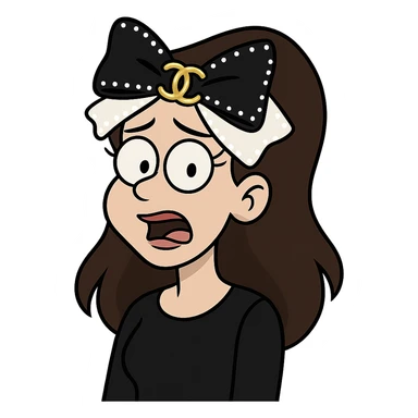 elegant bow with pearls and gold Chanel logo, glossy, black and white sticker