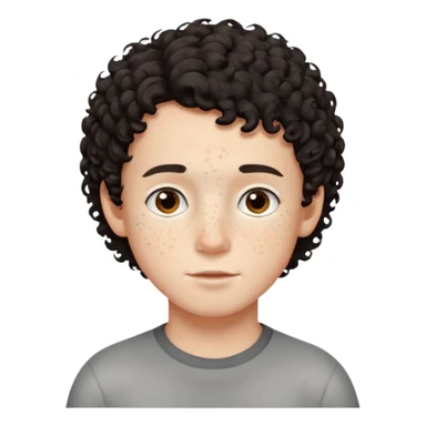 boy, dark and short curly hair, medium white skin,  sticker