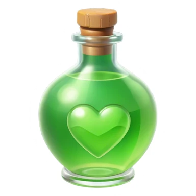 Clash of Clans aesthetic: Cinematic Playful Pixel 3D green health Potion Emoji, rendered in a 3D vector-style similar to standard emojis with minimal shading and bold, simplified shapes. A compact, distinct form with signature details, softly glowing with a pixelated adventure charm. Simplified yet unmistakably iconic, highly detailed and consistent, glowing with a soft radiance and high shine. Stylized with a touch of classic pixel-art charm and a soft glowing outline, capturing the essence of a beloved gaming relic with a friendly, playful manner! sticker