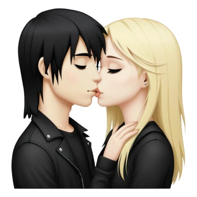 Emo boy with long black emo hair kissing long blonde girl sticker
