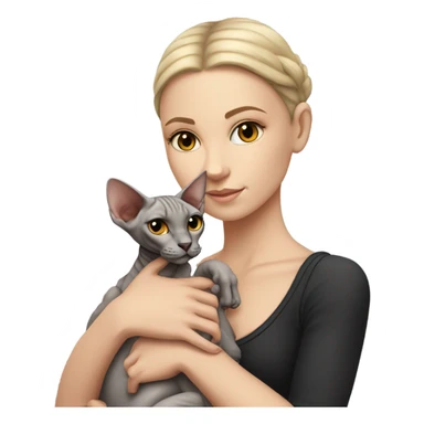 A white girl holds a sphinx cat in her arms sticker