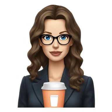 Realistic Kate Beckinsale blue eyes wearing glasses in a business dress drinking coffee peach lipstick  sticker