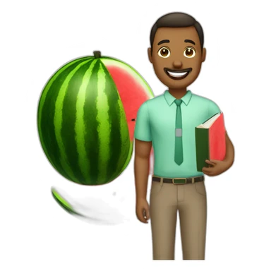 teacher with a book and a watermelon sticker