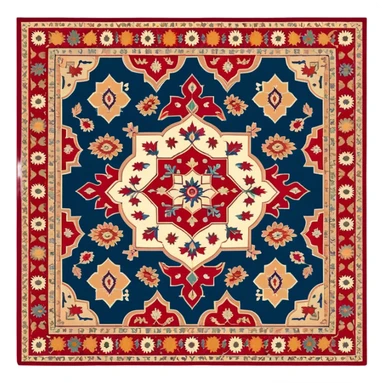Cinematic Realistic depiction of a richly patterned Turkish carpet, rendered with exquisite details and vibrant colors, set against a soft, warmly lit background that emphasizes its artisanal craftsmanship sticker