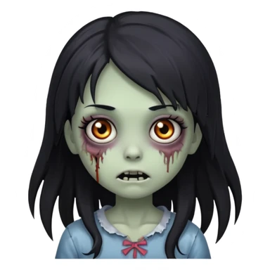 cute and small zombie girl with long wispy black hair sticker