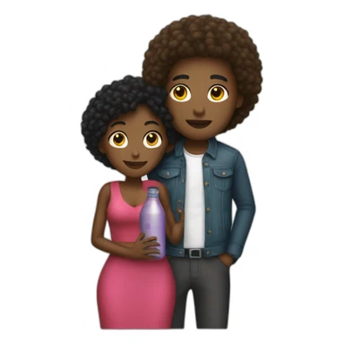 light skin man with bottle, hugging short darkskin woman in designer clothes sticker