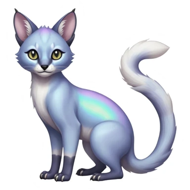 iridescent pastel white glorious divine cute cool beautiful shiny beautiful fantasy-caracal-civet-genet-sergal-vernid-Cacomistle-oncilla-animal-Fakémon-hybrid-fursona (full body) sticker