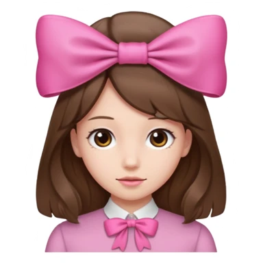 brown open hair from behind with a pink bow sticker