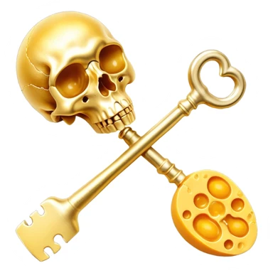 K2-rich foods (cheese, egg yolk, natto) transforming into golden keys that unlock bone structures, guiding glowing calcium particles to strengthen the skeleton. The keys simultaneously block calcium from entering arteries, showing how vitamin K2 acts as a wise guardian of calcium distribution. sticker