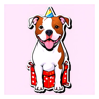 White Pit bull with birthday card sticker