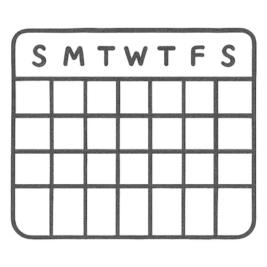 Простой календарь в стиле дудлинг — прямоугольная сетка с днями недели, нарисованная вручную sticker