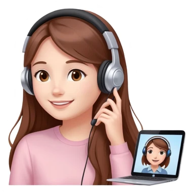 Girl with long brown hair talking to her long-distance boyfriend on video call, smiling sweetly elegant cute delicate lightpink aura  sticker