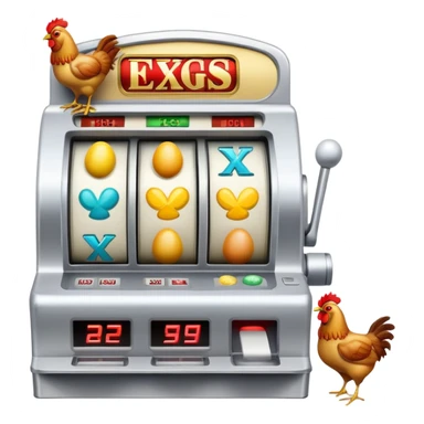 Slot machine with eggs instead of reels
— Cool visual metaphor: three eggs in a slot machine, with x's, question marks, money icons, chickens, etc. appearing on them. This immediately screams: “GAMBLING, TRY YOUR LUCK!” sticker