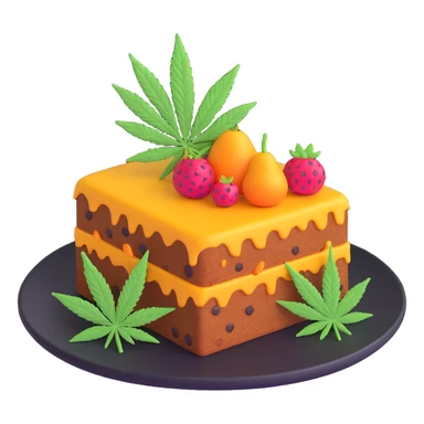 colorful frosted fruit cake with cannabis leaf on a plate sticker