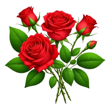 bouquet Bright Red Tea Rose, luxuriant, leaf, bud sticker