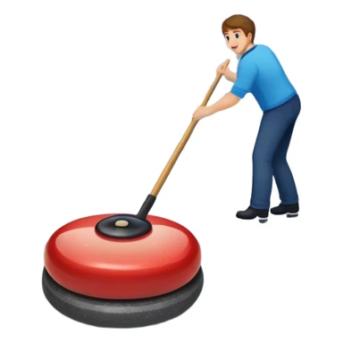 please, An icon featuring the curling rink, with its distinctive circles and a vibrant crowd in the stands. Snowflakes fall outside the arena, and bright lights illuminate the ice. a close-up curling stone sliding across the ice, with a broom nearby. Transparent background. sticker