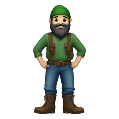 gnomo with dark beard, young, blue hat, green shirt, jeans and brown boots sticker