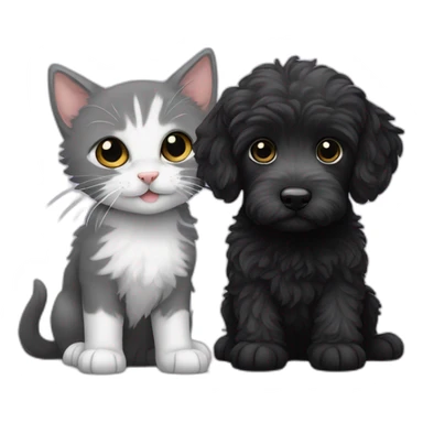 All Black labradoodle and a white grey kitten sticker