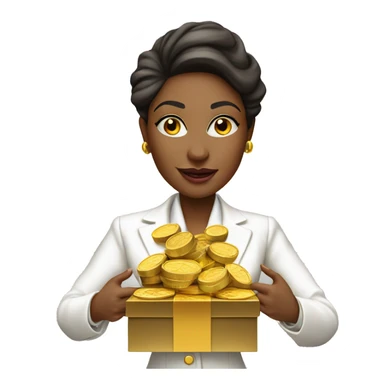 Posh-woman-with-white-suit-holding-golden-coins-and-presents sticker