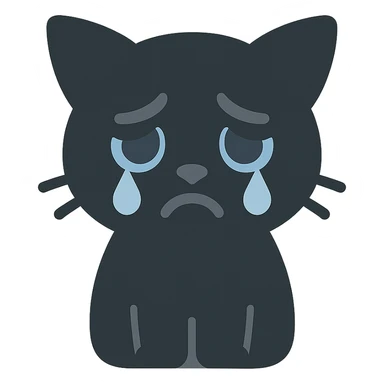 sad black cat with droopy ears and teary eyes sticker