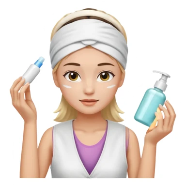Clean girl aesthetic emoticons, apply skincare products, headband, glowing skin, white vest, soft lighting sticker