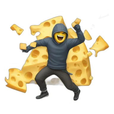 a riot with people throwing cheese sticker