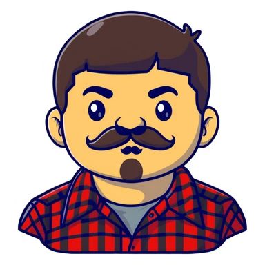 El Chapo character with mustache and flannel shirt sticker