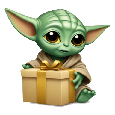 Baby Yoda holds gift box sticker
