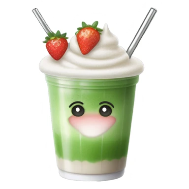 hyper realistic iced matcha latte with strawberry cold foam and a silver straw  sticker