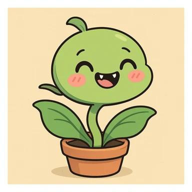 adorable kawaii venus flytrap, blushing cheeks, tiny fangs, cartoon style sticker