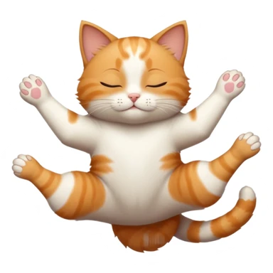 ginger and white small cat eyes closed lying down upside down with paws stretched out straight in different directions sticker