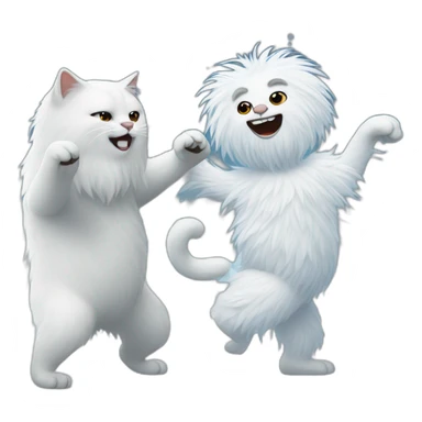 cat dancing with a white yeti in a snowy landscape sticker