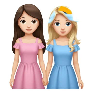 long hair brunette girl in light pink dress and blonde girl in light blue dress sticker