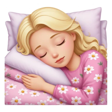 Blonde girl beautiful finish sleeping on her bed with pinky floral design  sticker